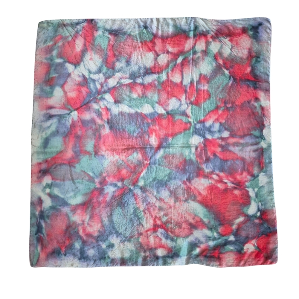 Vintage Silk Handpainted Scarf Abstract Print in Pastel Pink Blue Green
